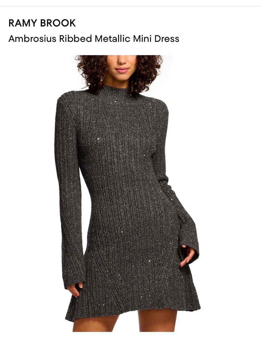 Ramy Brook Charcoal Metallic Ribbed Mini Dress